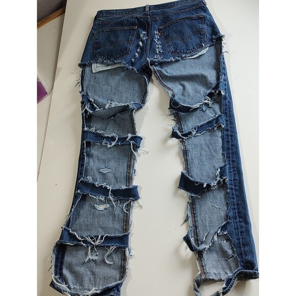 Denim Chaps LEVI 501 WOMEN Custom Cut Biker PUNK Jeans Distressed Custom 36x34 - Picture 8 of 14